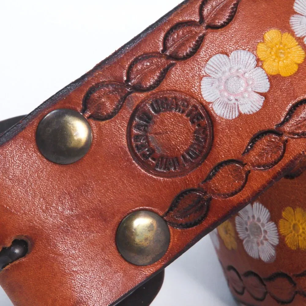 Cesar Ugarte Vintage Boho Western Painted Flower Hand Tooled Leather Belt, 30